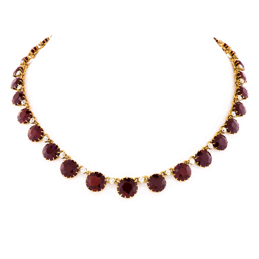 Antique Bohemian Garnet and Diamond Necklace 18k c1880s