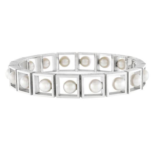 #24180 - Modernist Pearl-set White Gold Bracelet