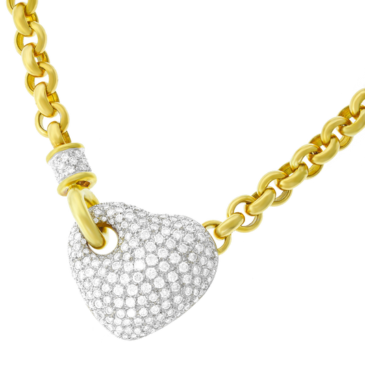 #24189 - Seventies Diamond Pave Heart on Heavy Gold Necklace