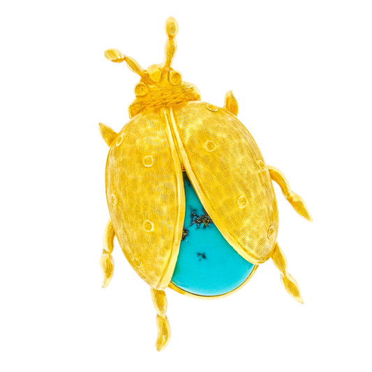 Turquoise and Gold Ladybug Brooch