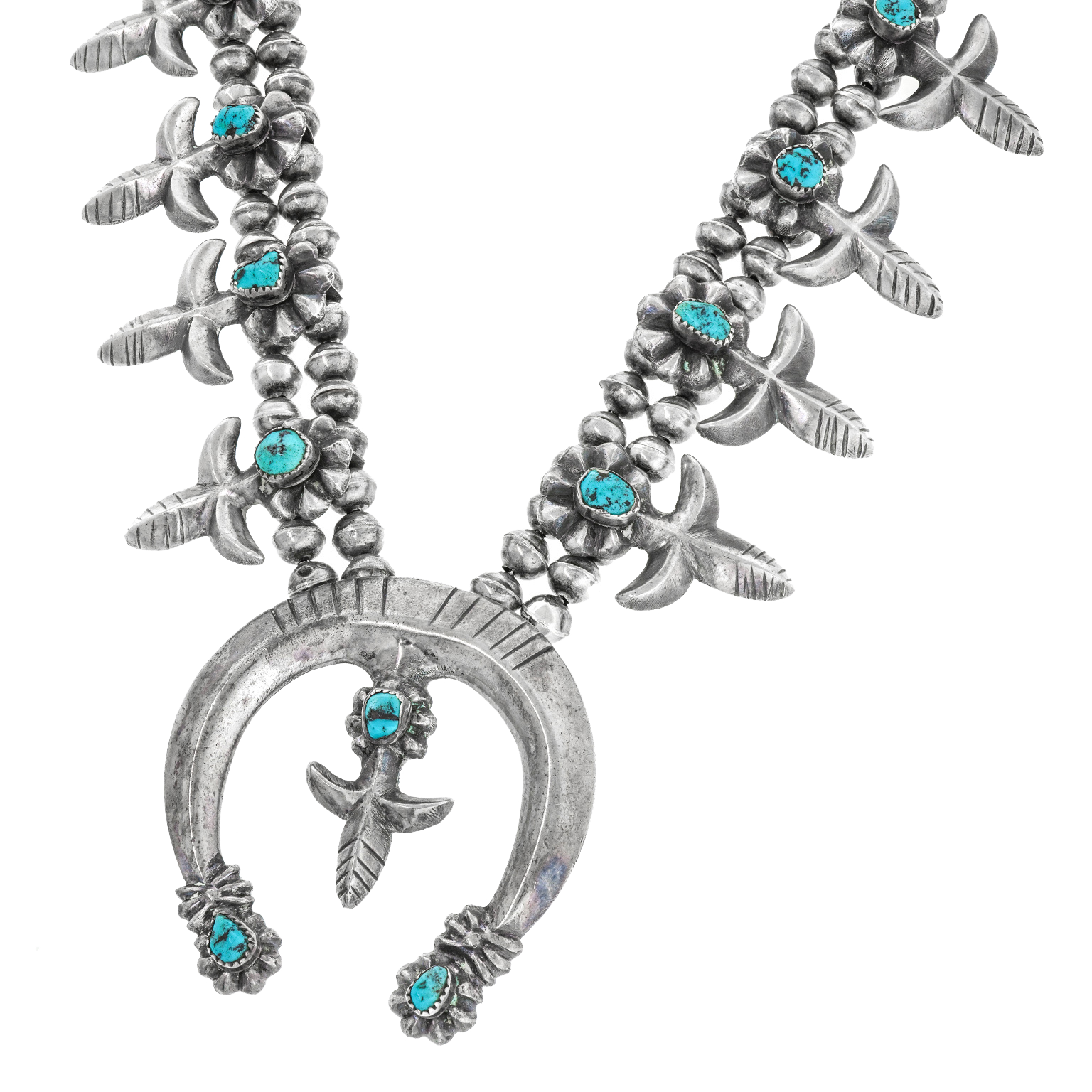 Navajo Orville white ソノランターコイズ バングル 11mm 24353- Navajo Sterling Squash Blossom by Nellie Tso (Wow! Fleur-De-Li