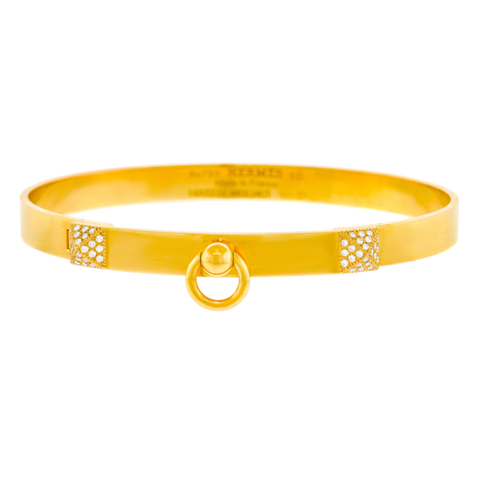 #24446 - Hermès Gold and Diamond Collier De Chien Bracelet Size Large