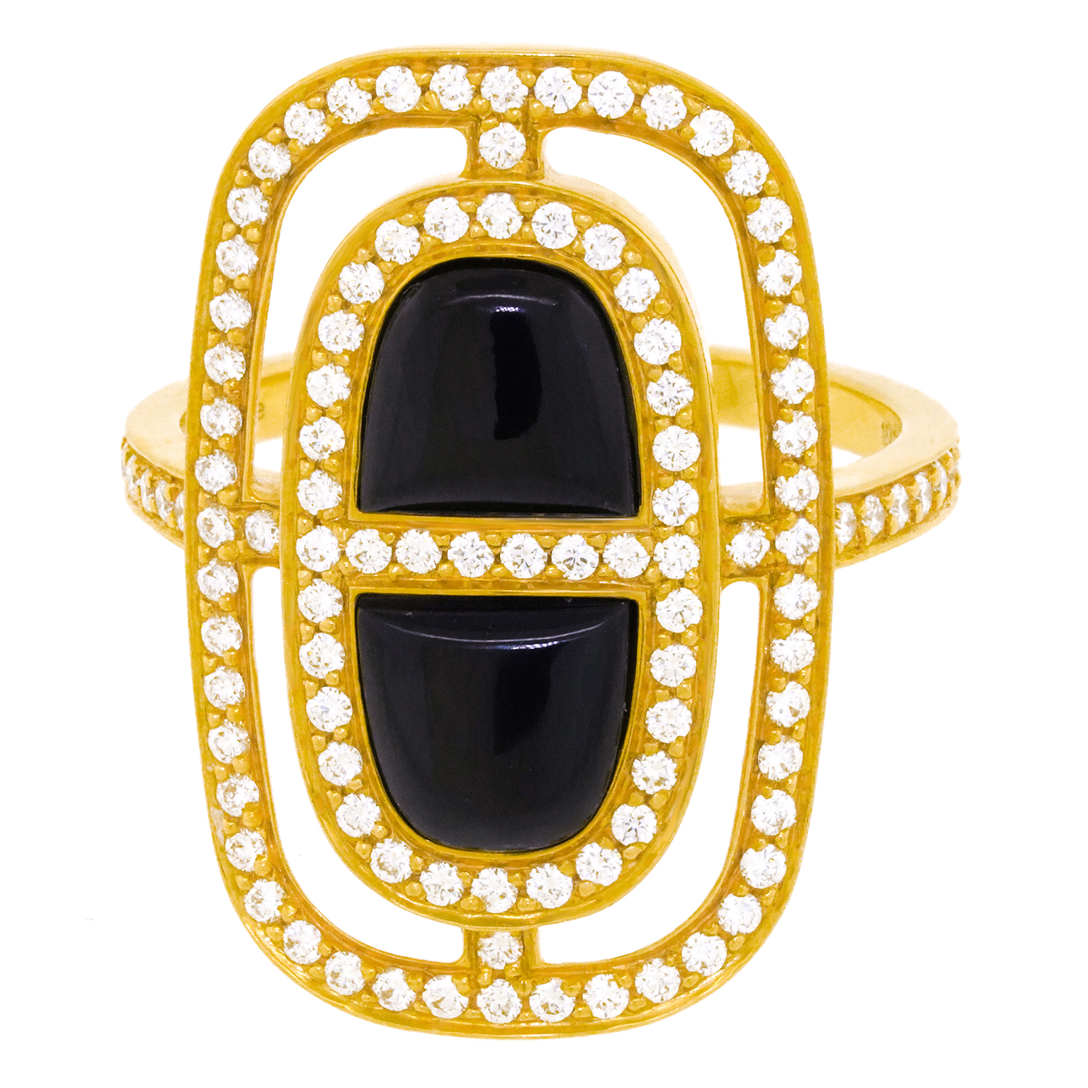 HERMES ゴールド ロックチャームリング 24457 - HERMES Chaine D'Ancre Onyx and Diamond-set Gold Ring