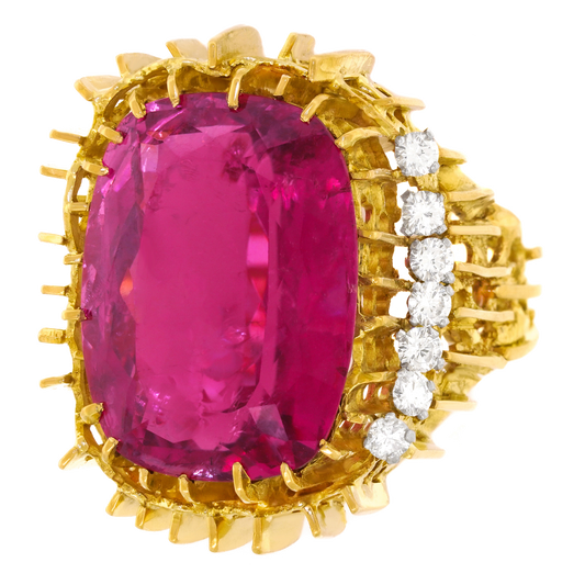 #24479 - Modernist Pink Tourmaline and Diamond Ring 18k c1968 London