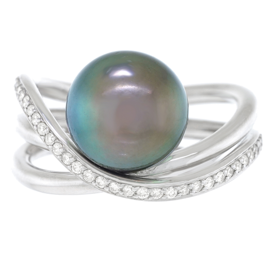 Gellner Tahitian Black Pearl and Diamond Ring 18k