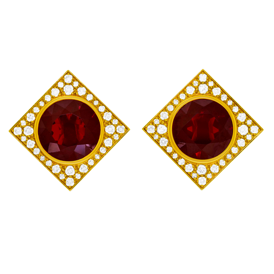 #24490 - Emil Meister Swiss Modern Garnet and Diamond-set Gold Earrings