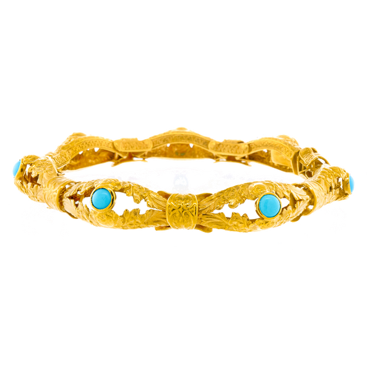 #24539 - Antique Turquoise-set Gold Bracelet