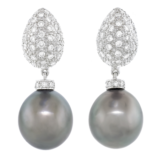 #24556 - Tahitian Black Pearl & Diamond Earrings