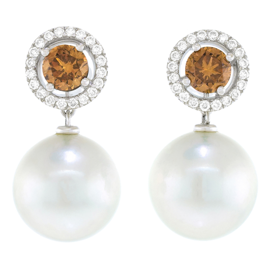 #24568 - Gellner Fancy Brown Diamond and South Sea Pearl Earrings