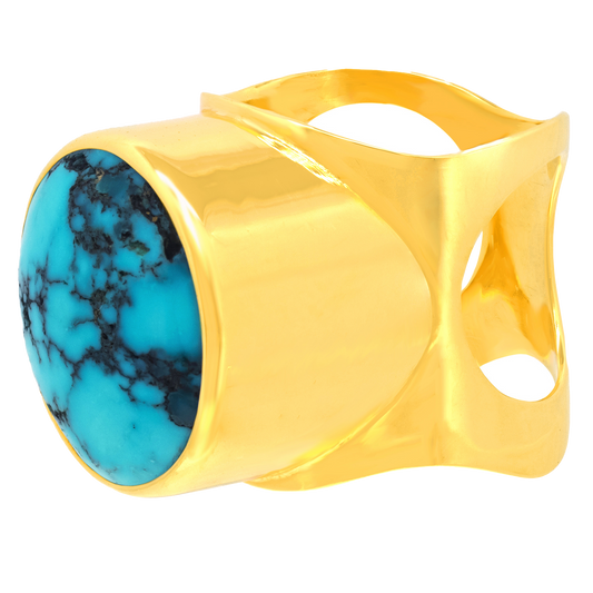 #24602- Modernist Turquoise set Gold Ring