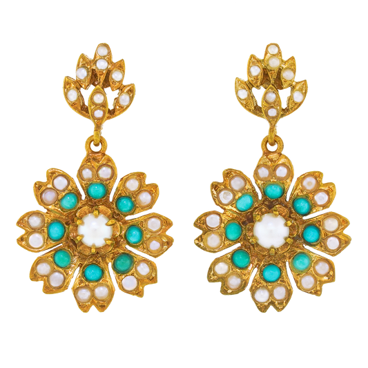 Art Deco Turquoise and Pearl-set Earrings