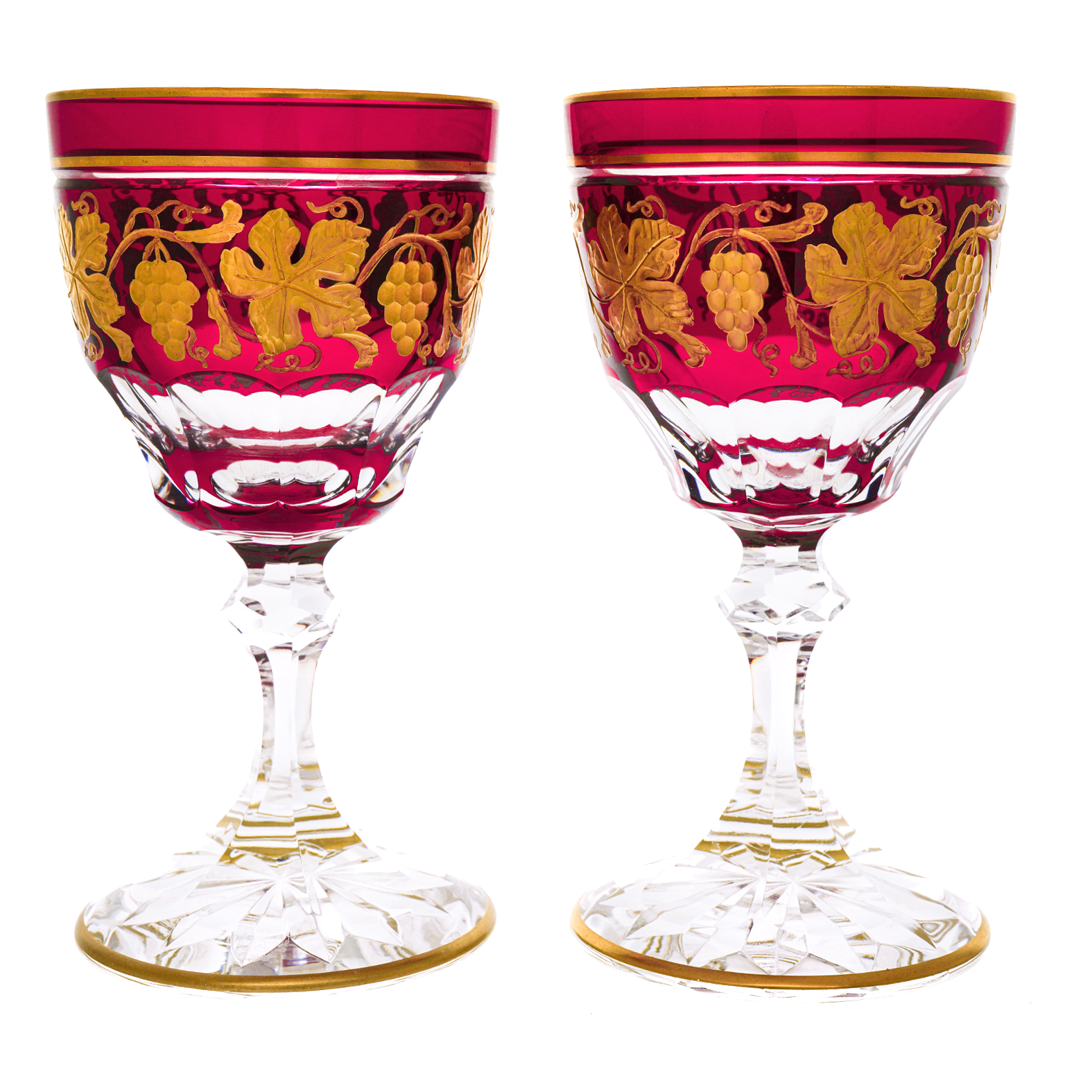 Set of 12 Val St Lambert Tall Gilt Water / Wine Glasses With Roman