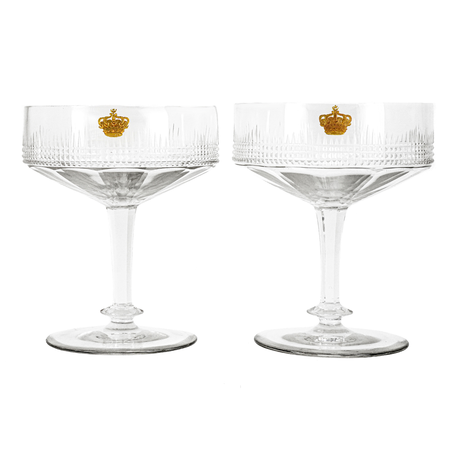 10 Crystal Cut Coupe Champagne Glasses