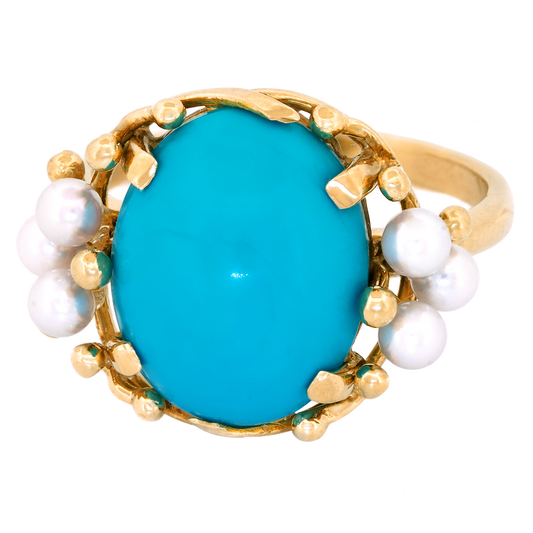 #24808 - Mings Turquoise and Pearl Ring