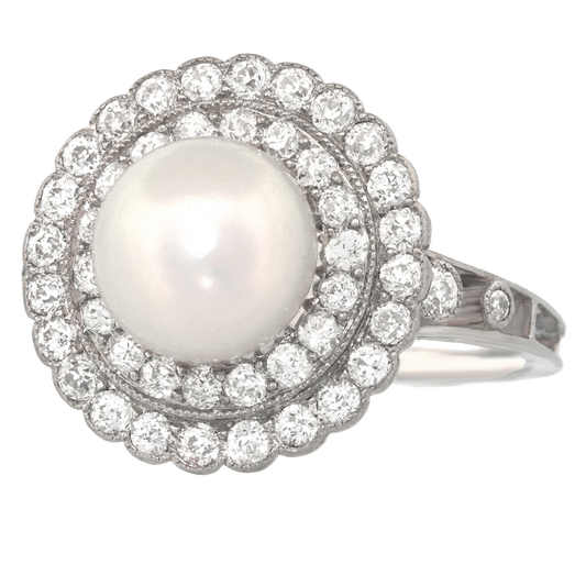#24848 - Black Starr & Frost Natural Pearl & Diamond Ring GIA
