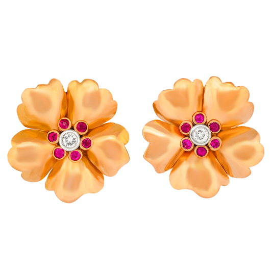 Retro Forties 18k Flower Earrings