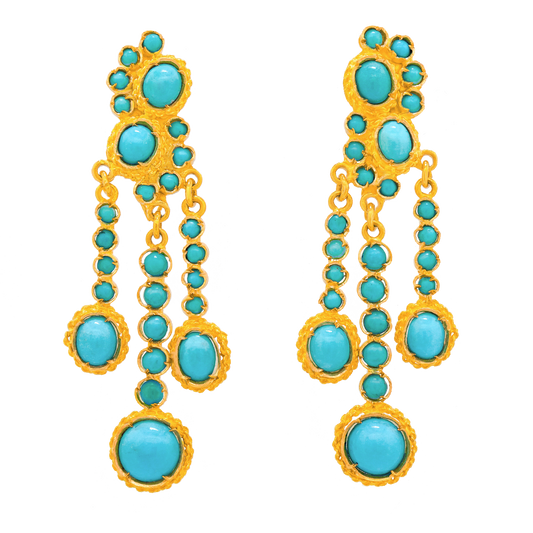 #24929 - Sixties Bohemian Turquoise and Gold Chandelier Earrings