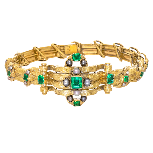 #24960 - Antique Emerald and Pearl Bracelet