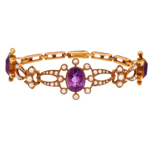 #25095 - Antique Amethyst and Natural Pearl Bracelet