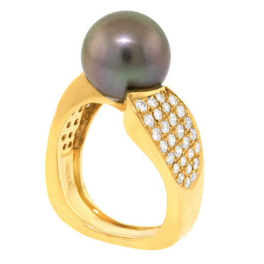 #25411 - Paul Binder Swiss Modern Tahitian Pearl and Diamond Ring