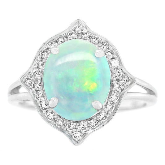 Opal And Diamond White Gold Ring