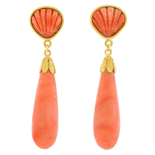 Natural Coral and Gold Chandelier Earrings