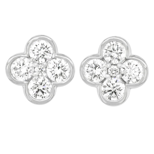 Clover Motif Diamond Earrings 14k