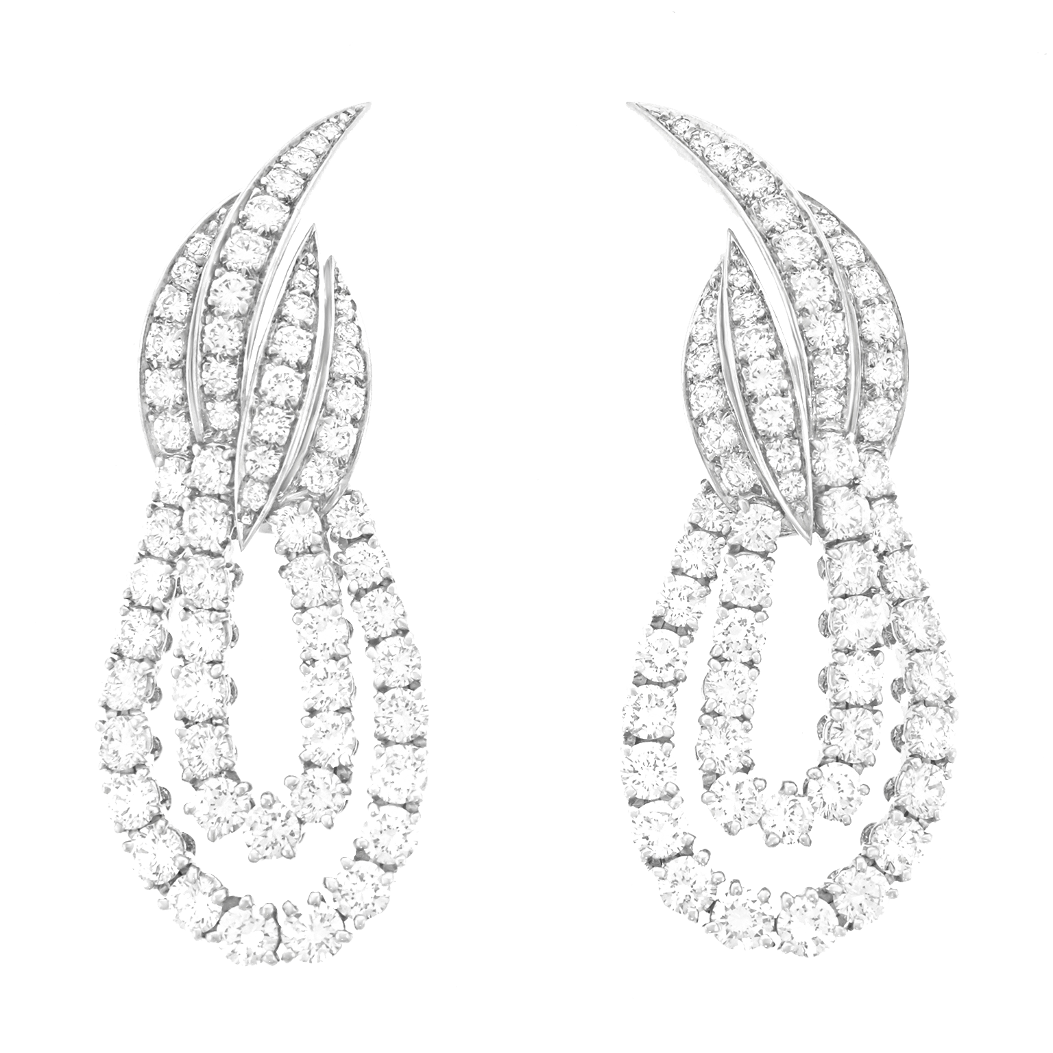 Spectacular Fred of Paris Diamond-Set Platinum Earrings
