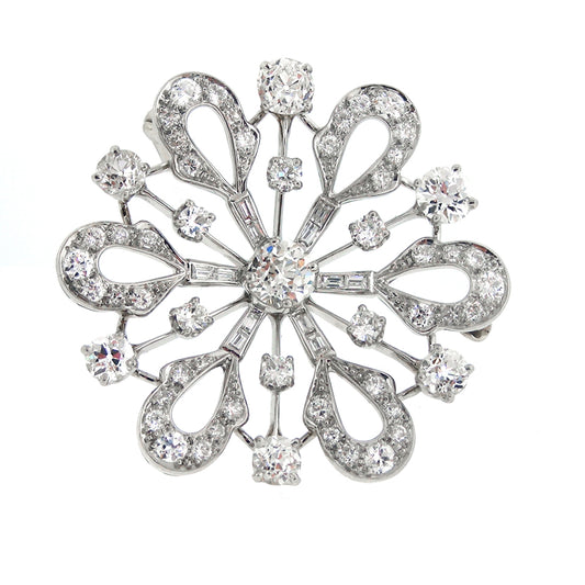 #14026 - Chic Fifties Diamond Snowflake Brooch Plat. C1950s American