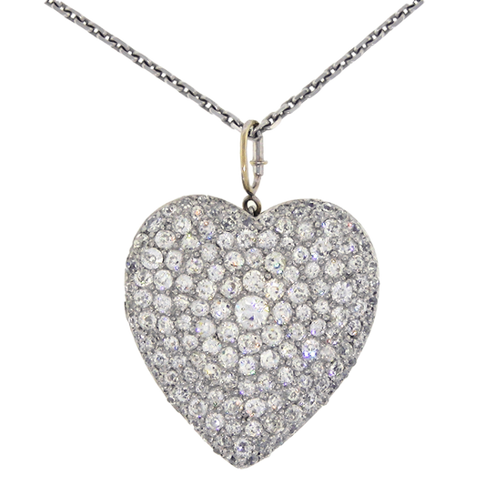#15170 - Antique Diamond Heart Pendant 18k c1900