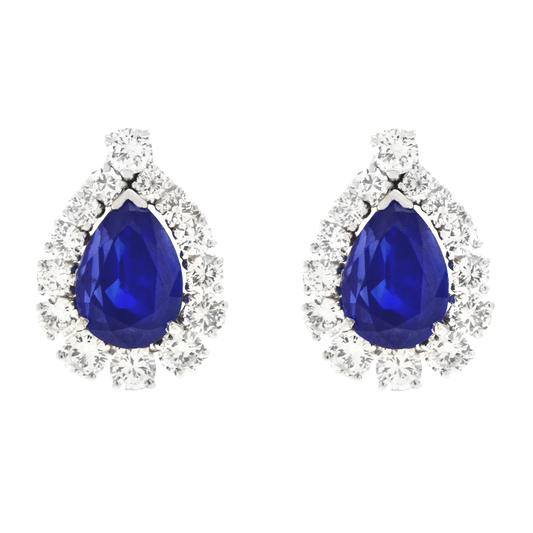 No-Heat Burma And Ceylon Sapphire & Diamond Earrings Plat. c1950s American