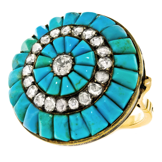 Antique Persian Turquoise and Diamond-set Gold Ring