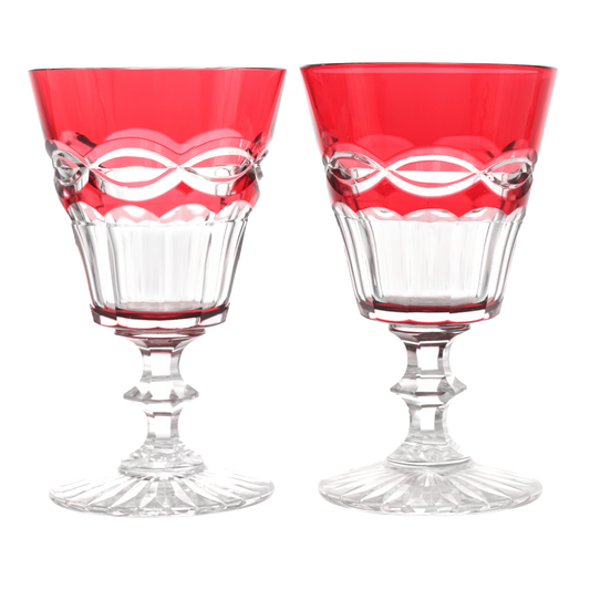 Set Of 12 St. Louis Cranberry Cut To Clear Water Goblets c1920s France