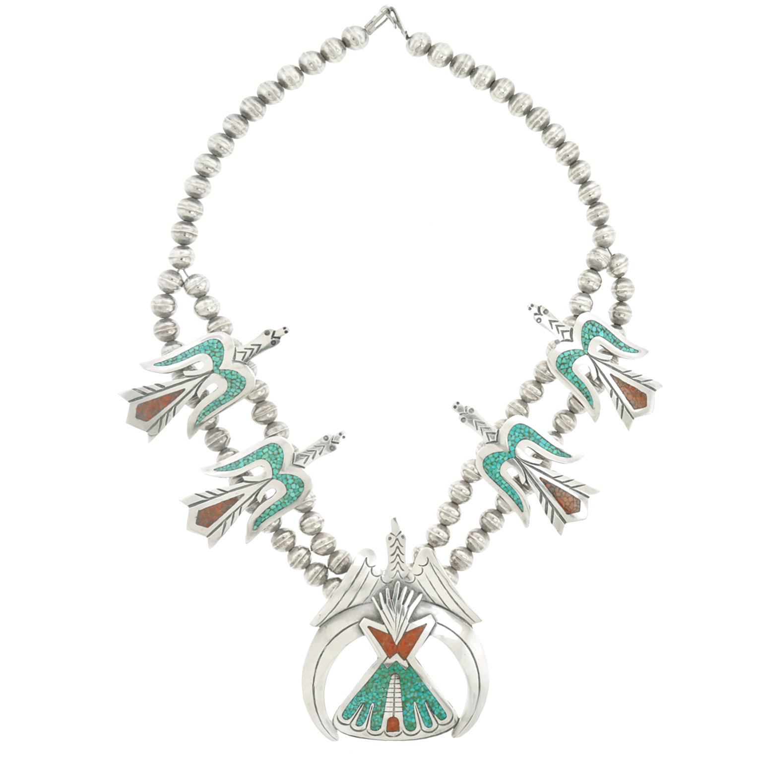 Tommy Singer Water Or Peyote Bird Necklace Sterling c1960s Navajo