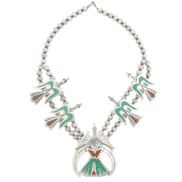 Tommy Singer Water Or Peyote Bird Necklace Sterling c1960s Navajo