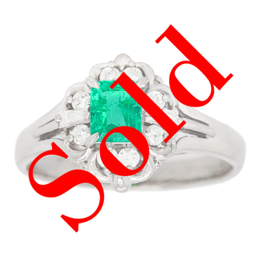 #22576 - Retro Fifties Emerald and Diamond Ring
