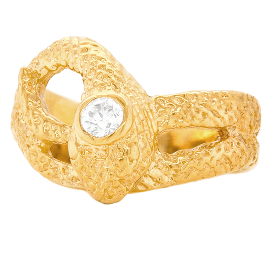 Sixties Diamond-Set Gold Snake Ring