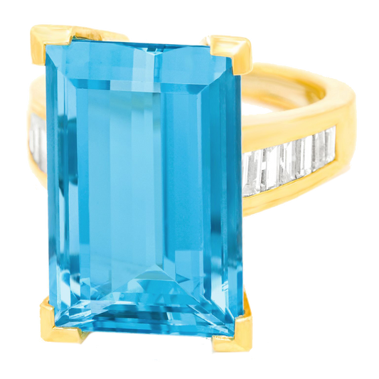 #22997 - Swiss Modern Aquamarine and Gold Ring