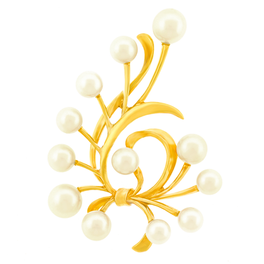Mikimoto Sixties Mod Pearl-set Gold Brooch