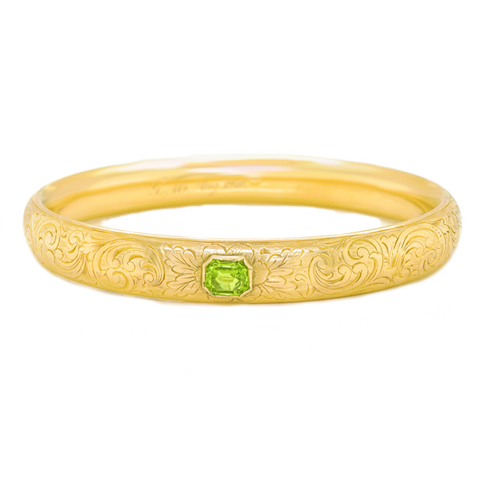 Antique Hand Engraved Gold Bangle set with Peridot