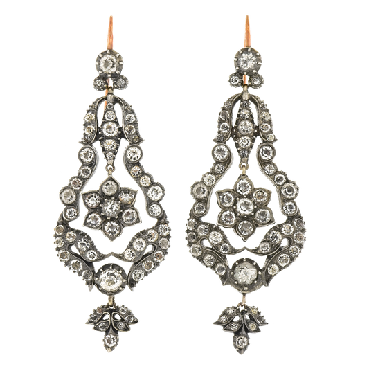Early Victorian Paste Earrings in Silver over Gold c1840s