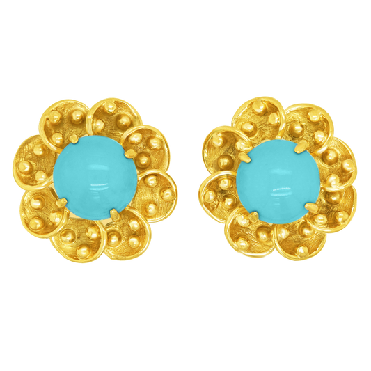 Persian Turquoise Fifties Gold Earrings
