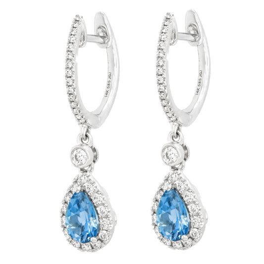 Aquamarine and Diamond Drop Earrings 14k c2000 American