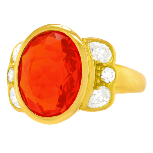 Gubelin Fire Opal Diamond and Gold Ring