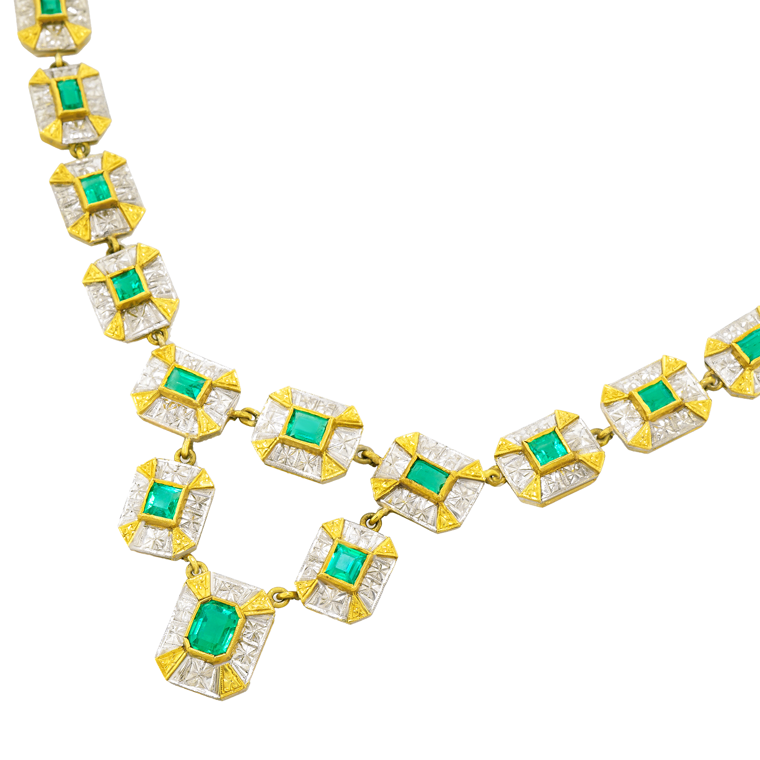 Art Deco Emerald-set Platinum and Gold Necklace