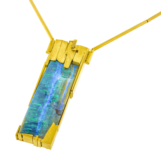 Modernist Opal and Gold Pendant Necklace by Othmar Zschaler