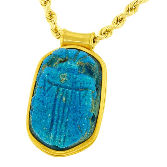 Massive Faience Scarab Pendant in Yellow Gold