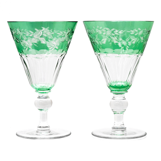 #24282 - 16 Green Cut Crystal Water Goblets by Sinclaire