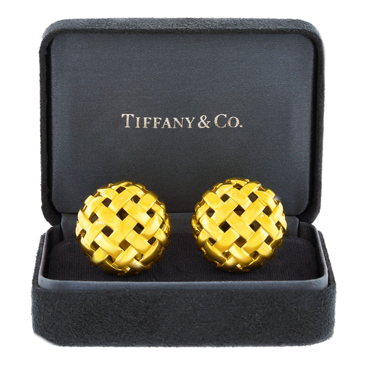 #24448 - Tiffany Larger Yellow Gold Vannerie Earrings