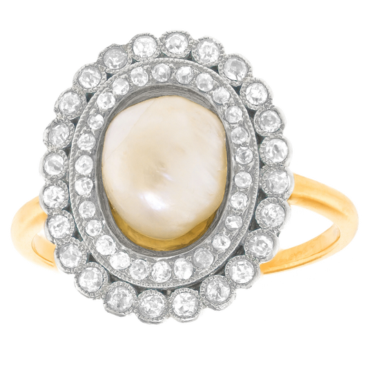 #24510 - Antique French Pearl Diamond and Enamel Adoration Ring